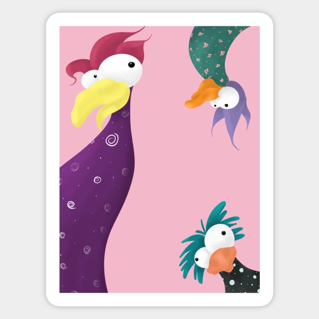 Feathered Funk Funky Chickens Sticker by NiamhOConnor